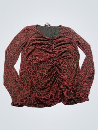 Nine West Red Leopard Print Long Sleeve Blouse