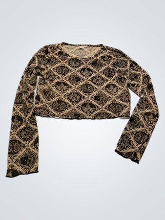Long Sleeve Shirt with Black and Beige Pattern