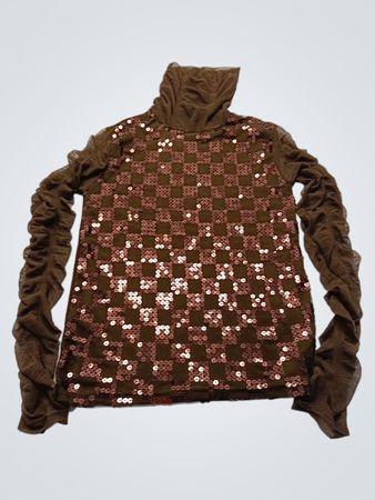 Brown Sequined Hooded Top