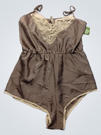 Brown Lace Trim Romper
