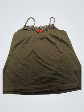 Green Camisole with Lace Trim and Red Bow