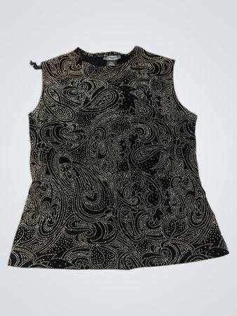 Dressbarn Black Paisley Sequined Sleeveless Top