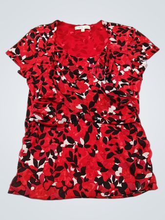 Cleo Red Floral Print Short Sleeve Top