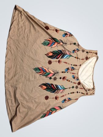 Tan Feather-Print Sleeveless Top