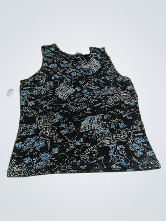 Black Floral Pattern Tank Top