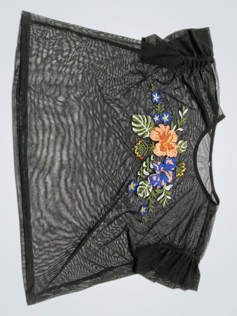 Black Embroidered Mesh Scarf