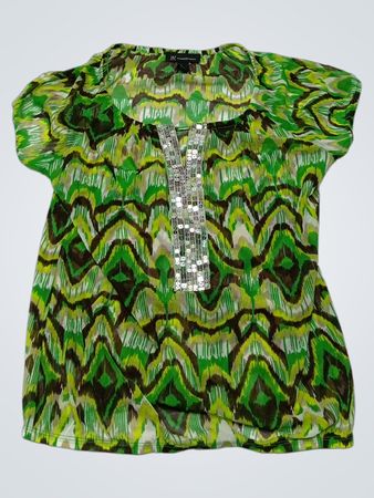 INC International Concepts Green Patterned Blouse