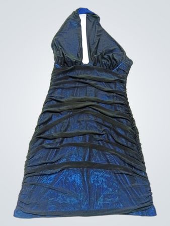 Blue Ruched Halter Dress