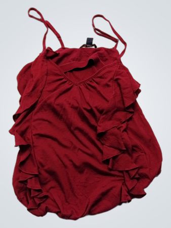 Hannah Grey Olsen Red Ruffled Tank Top
