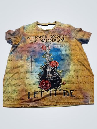 T-Shirt with Guitar and Musical Notes Design