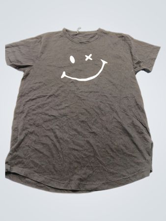 Grey T-Shirt with White Smiley Face