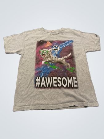 T-Shirt with Cartoon Graphic and #AWESOME Text