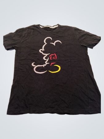 Black T-Shirt with White, Red, and Yellow Graphic