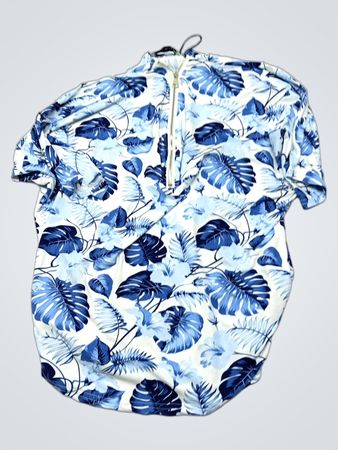 Blue Floral Zip-Up Shirt