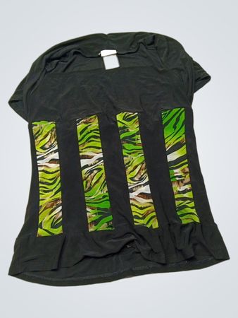 LOOK JEANS Black T-Shirt with Animal Print Panels