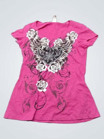 RANSOM Pink T-Shirt with Heart and Wings Graphic