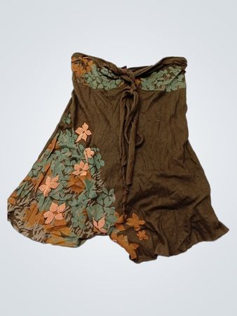 Brown strapless dress with floral print
