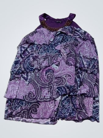 Penningtons Purple Paisley Tiered Beaded Neck Halter Top