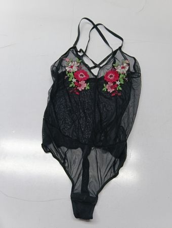 Secret Possessions Black Embroidered Mesh Teddy