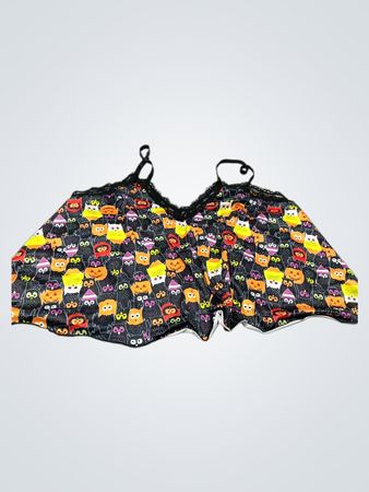 Halloween Owl and Pumpkin Print Pajama Shorts