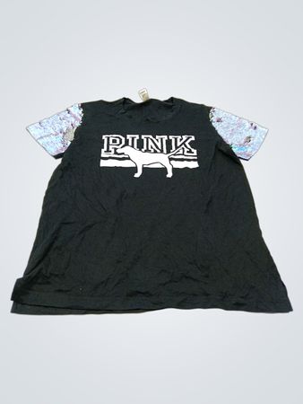 PINK Victoria's Secret Schwarzes T-Shirt mit Paillettenärmeln