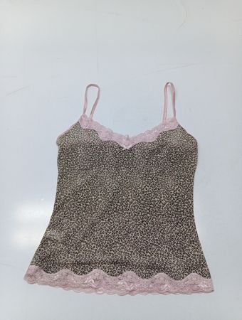 Leopard Print Cami with Pink Lace Trim