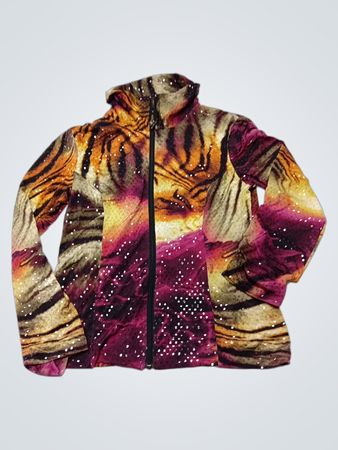 Michael Tyler Women's Sequined Tiger Print Zip-Up Jacket