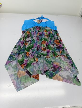 Floral Print Halter Dress with Blue Bodice