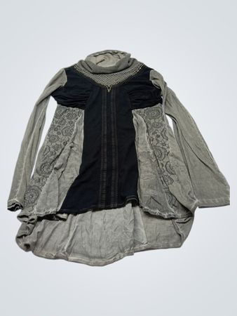 Ericsonmander Grau Schwarz Patchwork Rollkragen Langarm Tunika Kleid