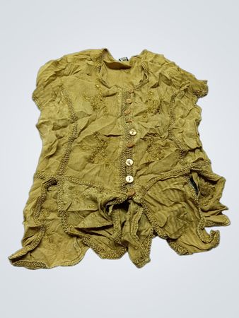 Papa Yellow Embroidered Button-Up Blouse