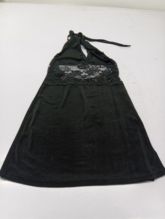 Schwarzes Neckholder-Kleid mit Spitzenbesatz