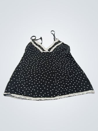Schwarzes Polka-Dot-Kleid mit Spitzenbesatz