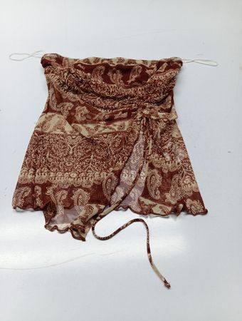 Silence + Noise Paisley Print Strapless Ruched Tie Front Mini Dress