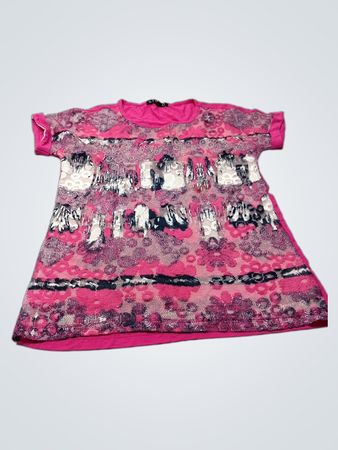 STUDIO Pink T-Shirt mit Spitze und floralem Druck