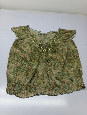 Quitesential Frauen grüne gemusterte Bluse mit Pailletten