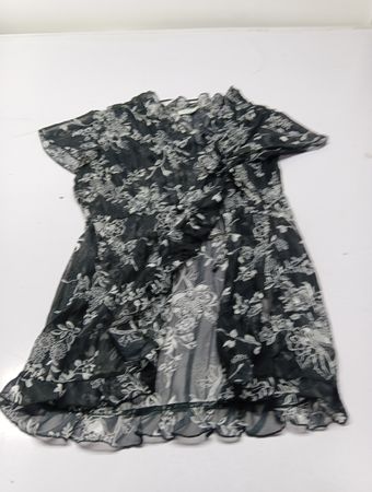 RICKI'S Damen Schwarzes Blumendesign Durchsichtiges Rüschendress