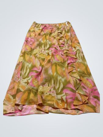 Maxi-Rock mit Blumenmuster und Rüsche für Damen Größe 14