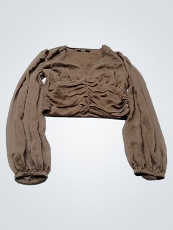 BIK BOK Braunes Raffung Langarm-Cropped-Top