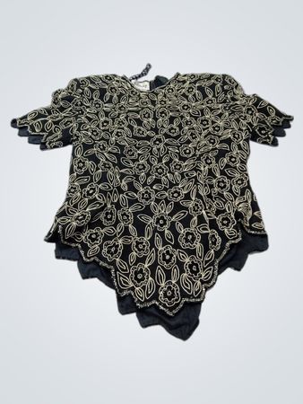 Stenay Damen schwarzes florales beaded Top Größe S