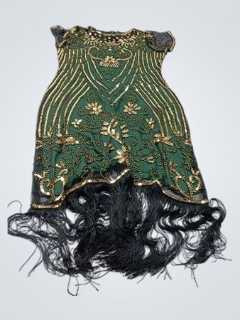Grünes Pailletten-Flapper-Kleid mit Fransen