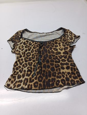 Leopardmuster Top mit schwarzem Besatz