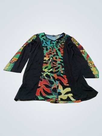 Parsley & Sage Damen Schwarz Mehrfarbig Druck Langarm V-Ausschnitt Tunika Top
