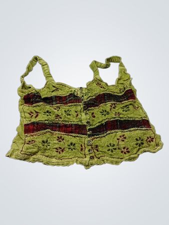 Grünes besticktes Tanktop mit Knöpfen