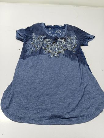 WARM & COZY Damen Blaues Spitzen-Back T-Shirt