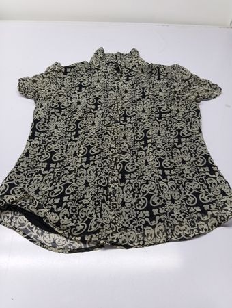 Style & Co. Damen schwarze und weiße Blumenmuster Kurzarm Bluse mit Knopfleiste Größe 12