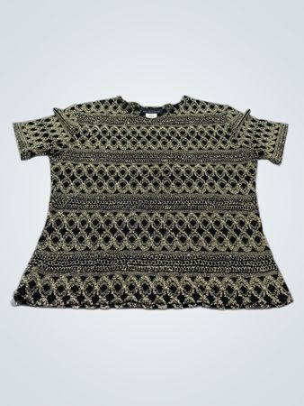 HEAVENLY Damen Schwarzes und Goldmuster Kurzarmoberteil