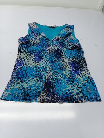 New York & Company ärmelloses blaues Druckoberteil