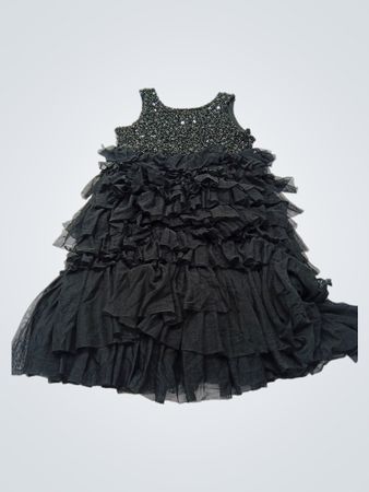 MM Couture Schwarzes Pailletten- und Rüschenkleid