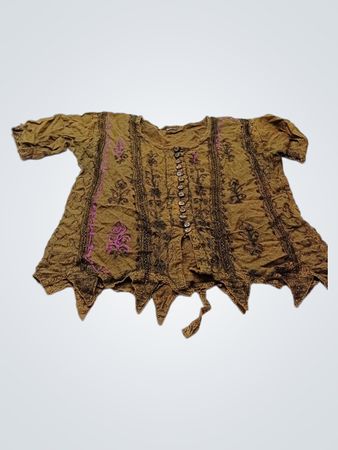 Braune Viskose-Tunika mit pinkem und schwarzem Druck