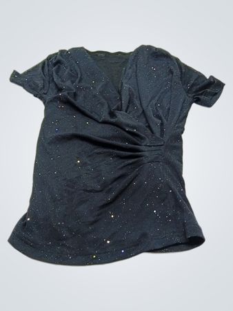 Schwarzes glitzerndes Kurzarm-V-Ausschnitt-Top